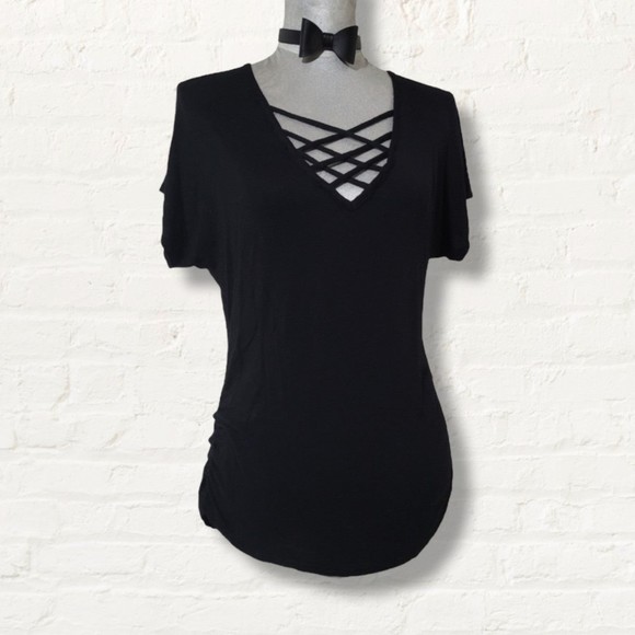 Tops - Vintage y2k sexy Say Anything lattice crisscross strap v neck top ruched black M